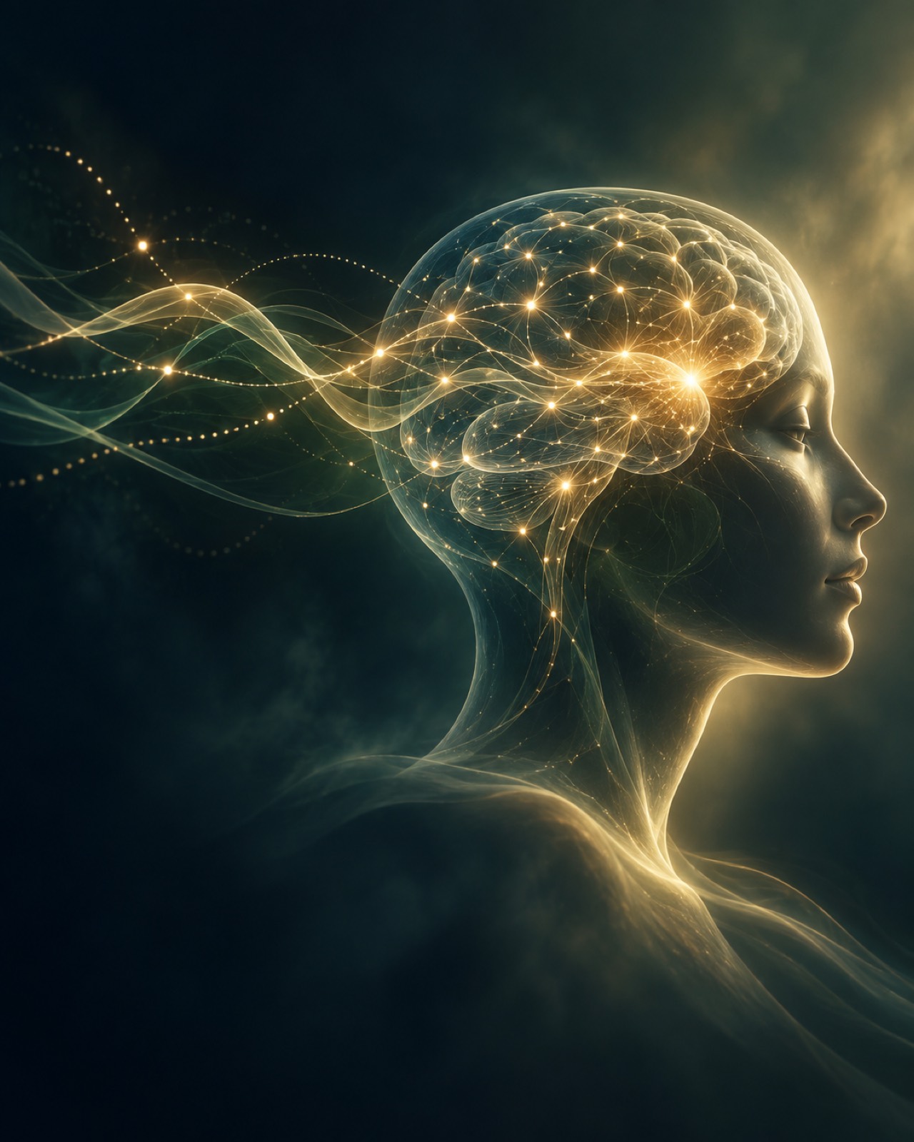 Abstract illustration of a mind learning through communication patterns
